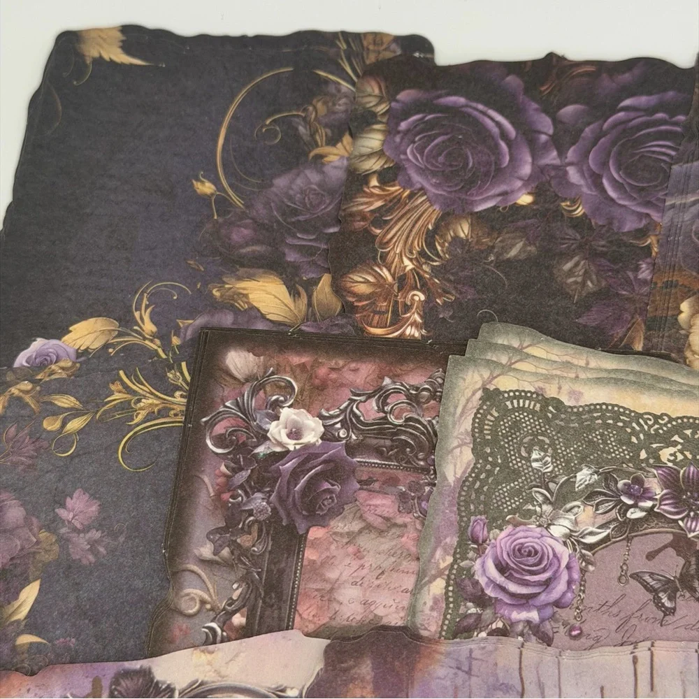 Purple Floral Ephemera Junk Journal Scrapbook Paper Pack - 60 Sheets